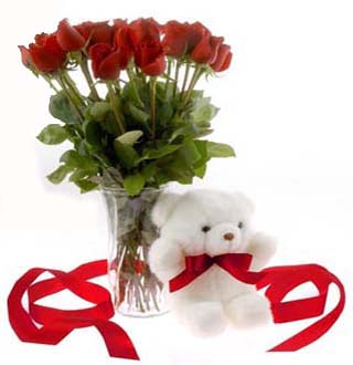Ankara Dikmen �lker �i�ek yolla , �i�ek g�nder , �i�ek�i   12 adet kirmizi g�l ve pelus ayicik