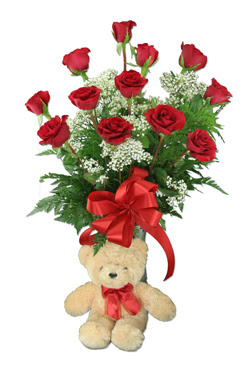 10 adet vazoda kirmizi g�l ve 12 cm ayi Dikmen Metin Akku� �i�ek sat��� , �i�ek�i , �i�ek�ilik 