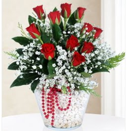9 adet k�rm�z� g�l cam i�erisinde ankara �i�ek�i Dikmen ucuz �i�ek g�nder 