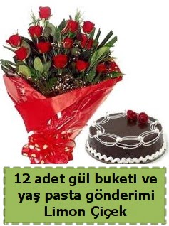 12 adet k�rm�z� g�l buketi ve ya� pasta Ankara Dikmen Osmantemiz online �i�ek g�nderme sipari� 