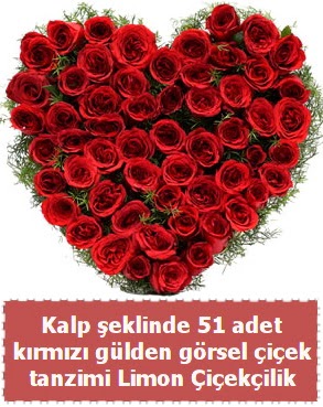 51 k�rm�z� g�lden kalp �eklinde �i�ek tanzim Ankara Dikmen 14 �ubat sevgililer g�n� �i�ek 