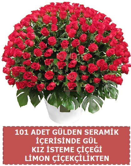 Seramik vazoda 101 g�l k�z isteme �i�e�i Ankara Dikmen cicekciler , cicek siparisi 
