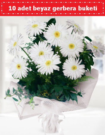 10 Adet beyaz gerbera buketi �ve�ler Dikmen anneler g�n� �i�ek yolla 