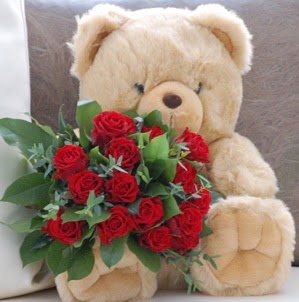ankara �i�ek�i Dikmen ucuz �i�ek g�nder  9 adet kirmizi g�l ve orta boy ayicik