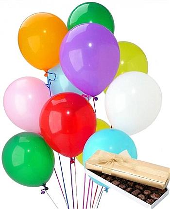 19 adet u�an balon ve kutu �ikolata