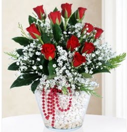 9 adet k�rm�z� g�l cam i�erisinde ankara �i�ek�i Dikmen ucuz �i�ek g�nder 